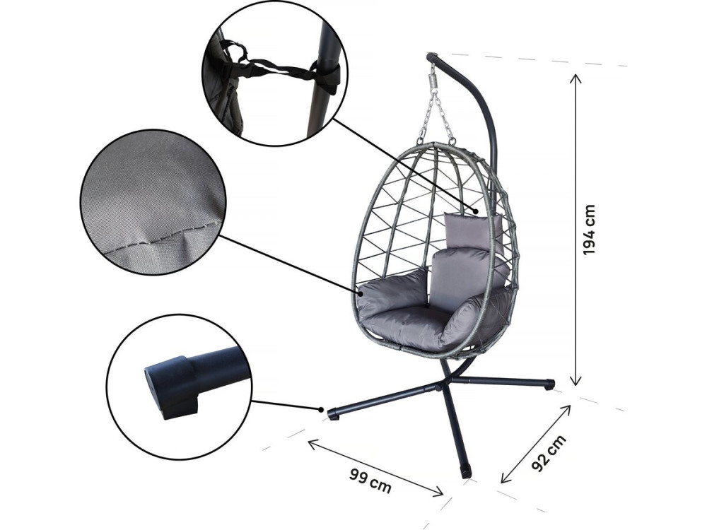 Silla huevo de ratán "Cosi" - 99 x 92 x 194 cm - Gris