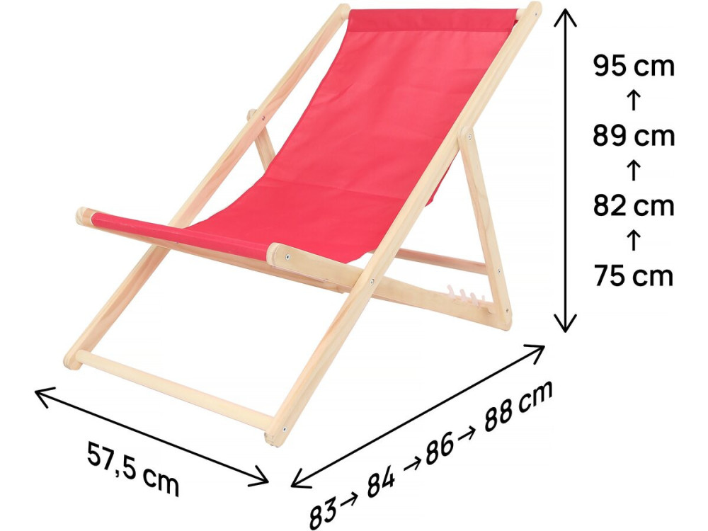 Juego de 2 tumbonas de madera "Chilienne" - 107 x 56,5 x 81 cm - Rojo