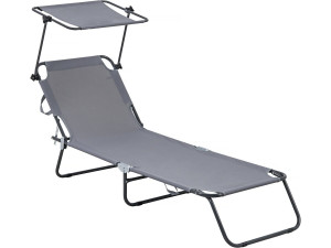 Tumbona plegable "Lazy" - Con sombrilla - Gris