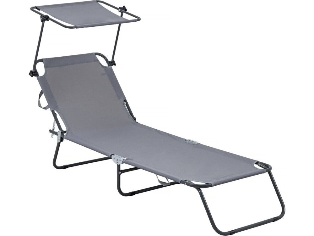 Tumbona plegable "Lazy" - Con sombrilla - Gris