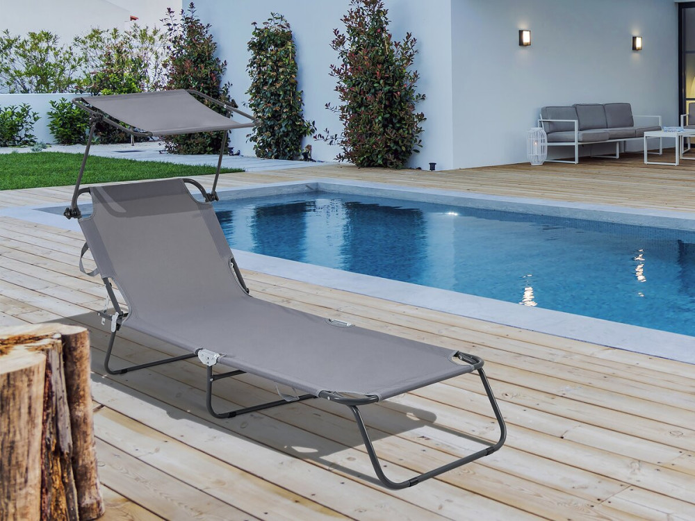 Tumbona plegable "Lazy" - Con sombrilla - Gris