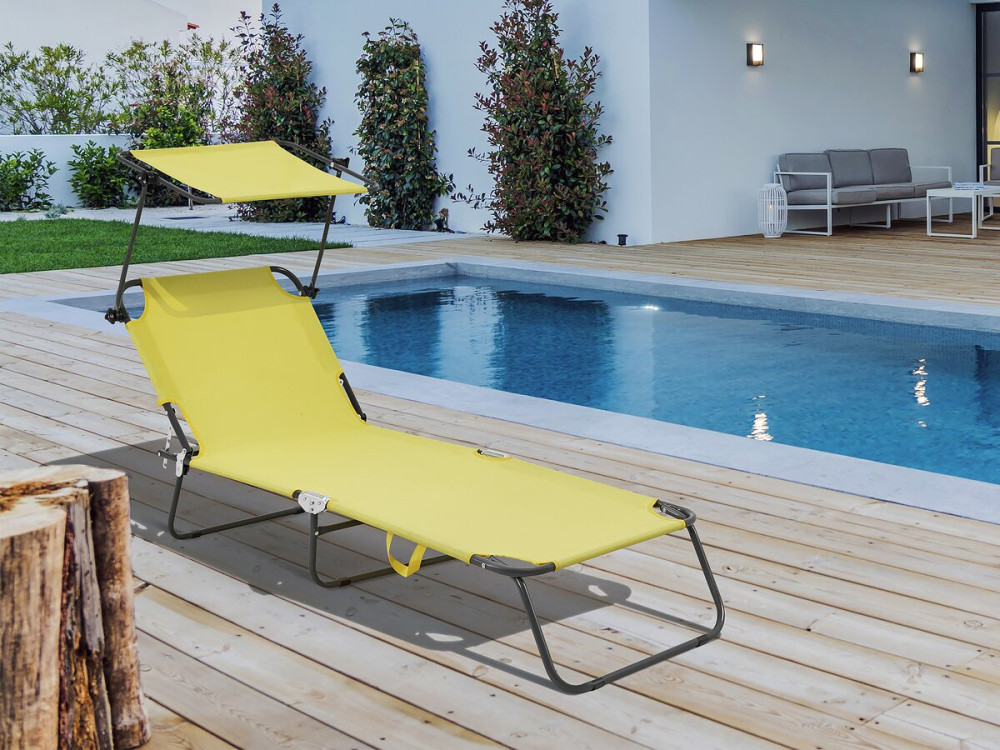 Tumbona plegable "Lazy" - Con sombrilla - Amarillo