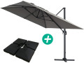 Parasol Lateral de jardín en aluminio - Sun 4- Rectangular- 3 x 4 m - lastre incluido - Gris