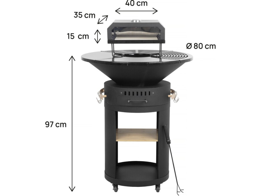 Brasero plancha con horno para pizza "César premium" - Ø 81 cm - Negro