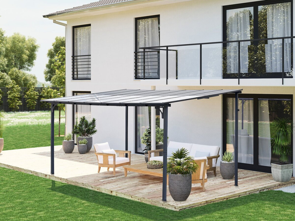 Pérgola adosada "Marvin" - 4 x 3 m - 423 x 298 x 243 cm - Gris oscuro