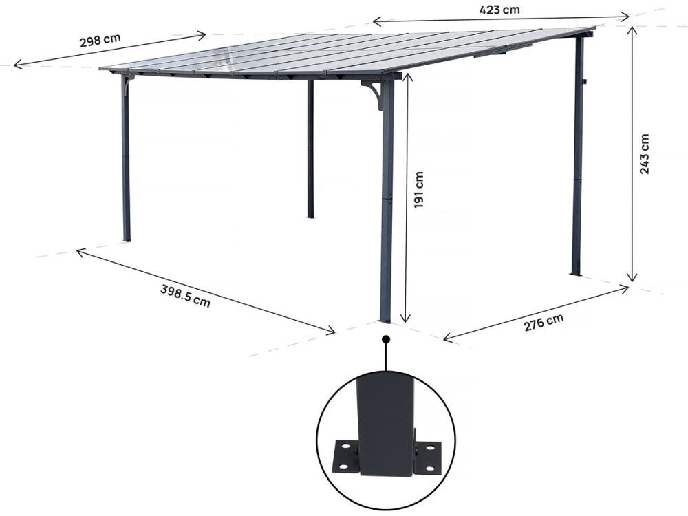 Pérgola adosada "Marvin" - 4 x 3 m - 423 x 298 x 243 cm - Gris oscuro