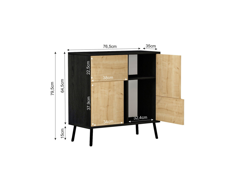 Armario multiusos de madera "Darien" - 76,5 x 35 x 79,5 cm - Madera negra