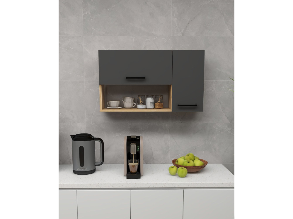 Aparador de madera "Akasya" - 90 x 24 x 52 cm - Gris antracita