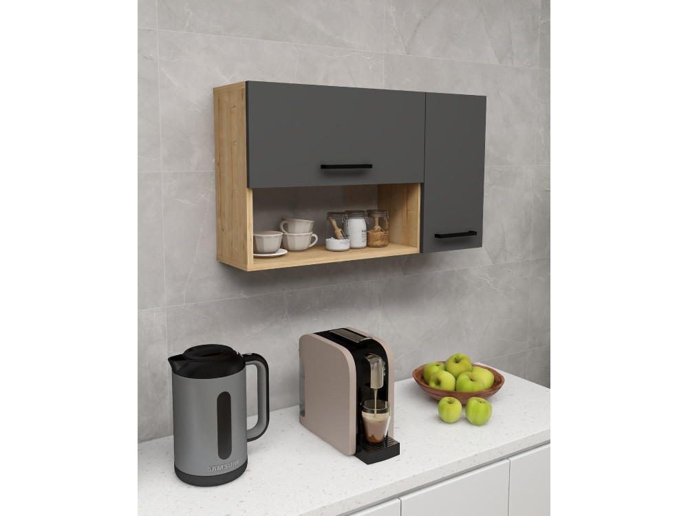 Aparador de madera "Akasya" - 90 x 24 x 52 cm - Gris antracita