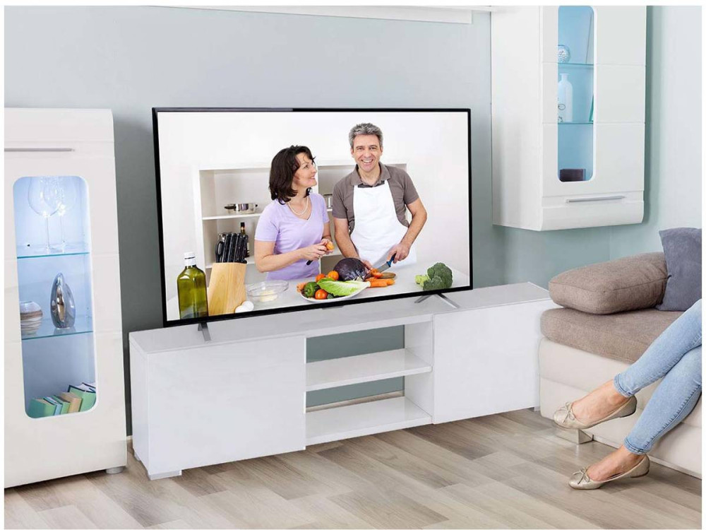 Mueble TV "Frida" en MDF lacado gris - 2 nichos y 2 puertas