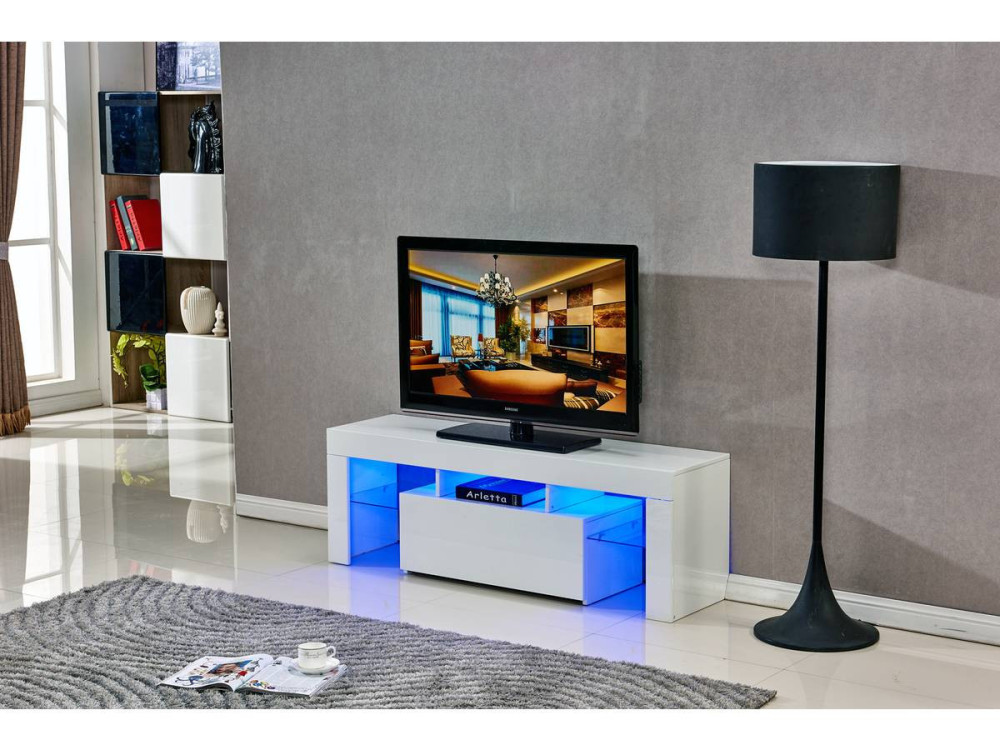 Mueble TV LED BORDA - 130 x 34 x 45 cm - Blanco
