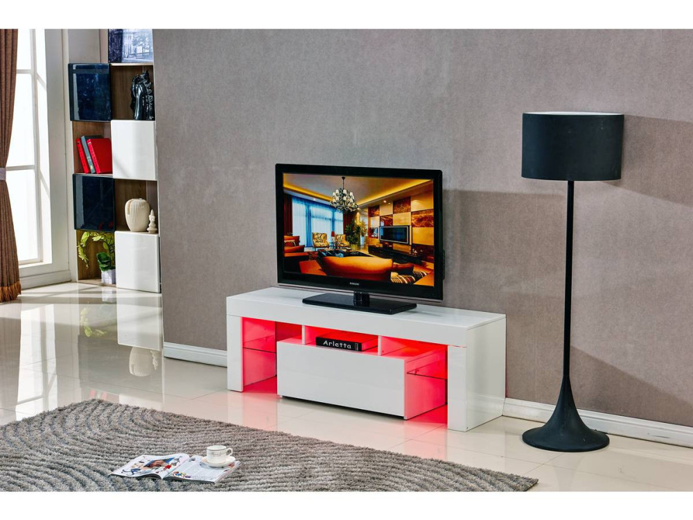 Mueble TV LED BORDA - 130 x 34 x 45 cm - Blanco