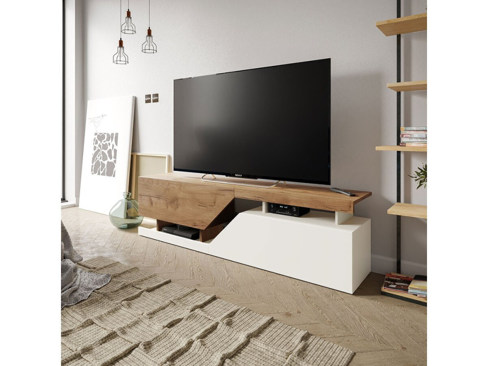 Mueble para TV "Ceelias" - 160 x 35 x 46 cm - Blanco/Marrón oscuro