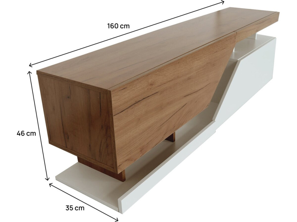 Mueble para TV "Ceelias" - 160 x 35 x 46 cm - Blanco/Marrón oscuro