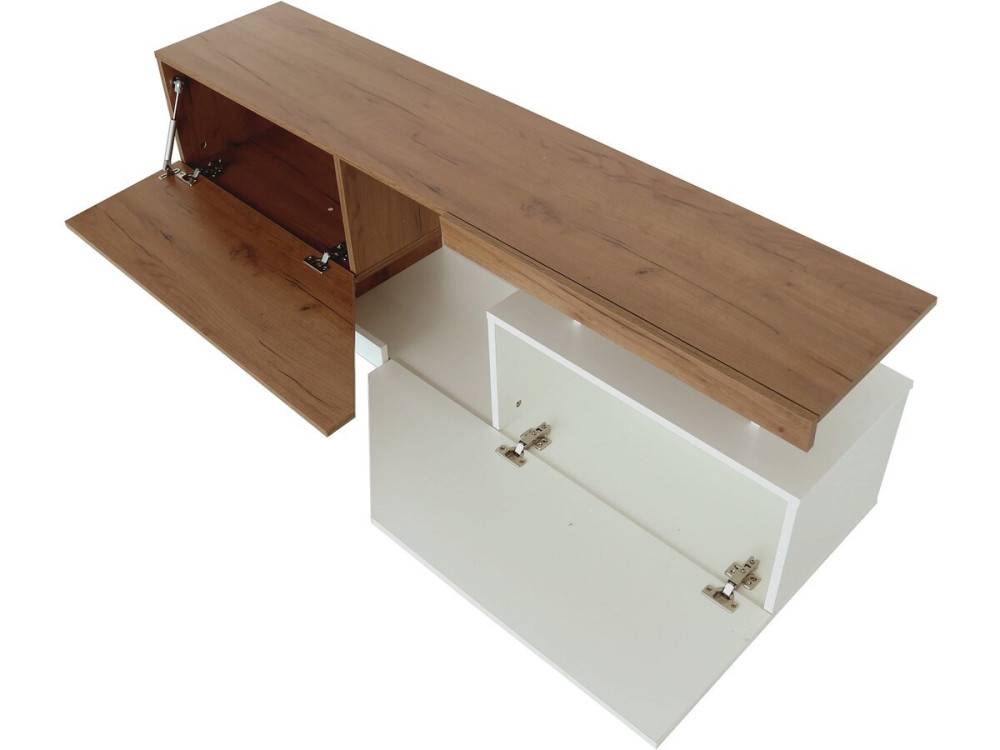 Mueble para TV "Ceelias" - 160 x 35 x 46 cm - Blanco/Marrón oscuro