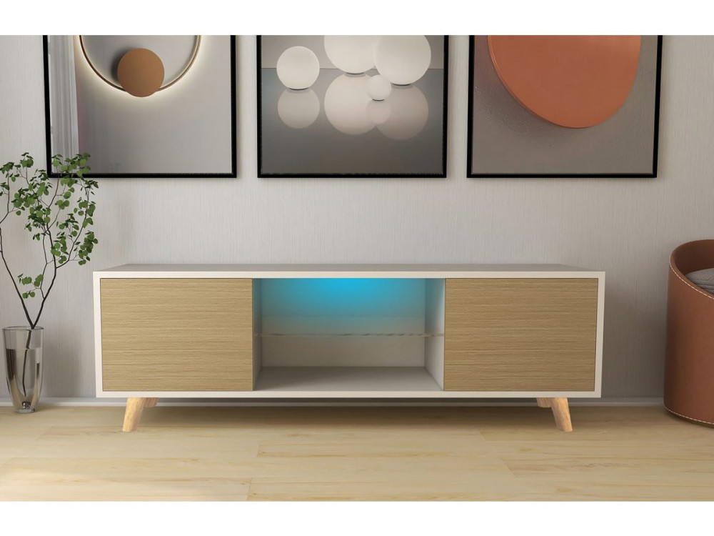 Mueble de TV Inna  - 140 x 42 x 45 cm - Blanco / Madera