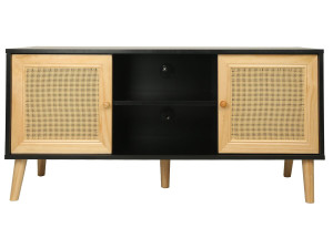 Mueble TV de caña escandinavo "Iguana" - 120 x 30 x 56,5 cm - Negro