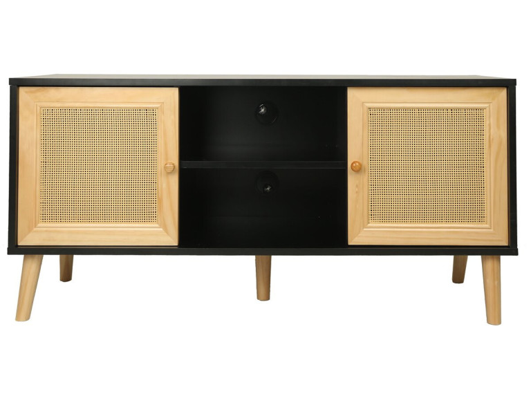Mueble TV de caña escandinavo "Iguana" - 120 x 30 x 56,5 cm - Negro