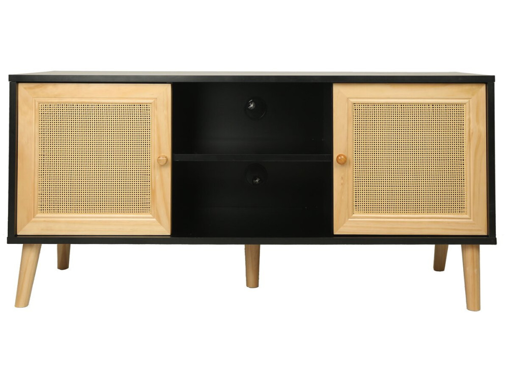 Mueble TV de caña escandinavo "Iguana" - 120 x 30 x 56,5 cm - Negro