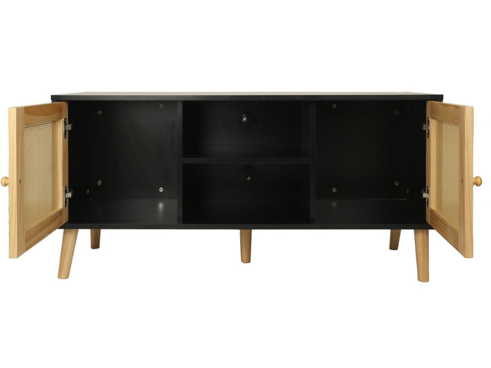 Mueble TV de caña escandinavo "Iguana" - 120 x 30 x 56,5 cm - Negro