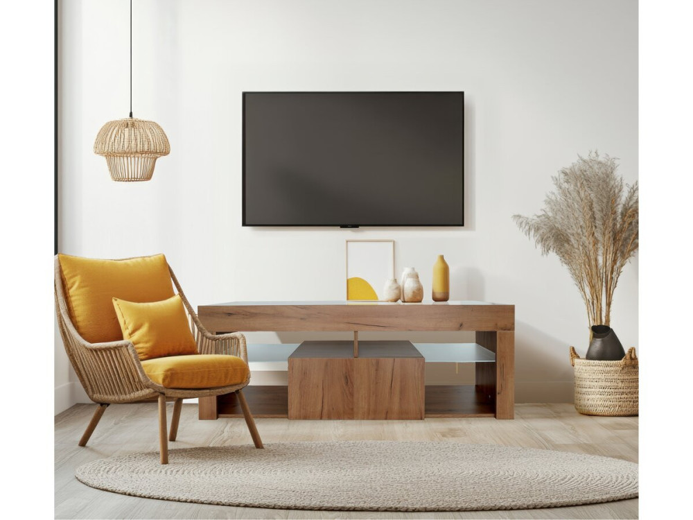 Mueble TV de diseño de madera "Hugo" - 140 x 40 x 50 cm - Marrón -