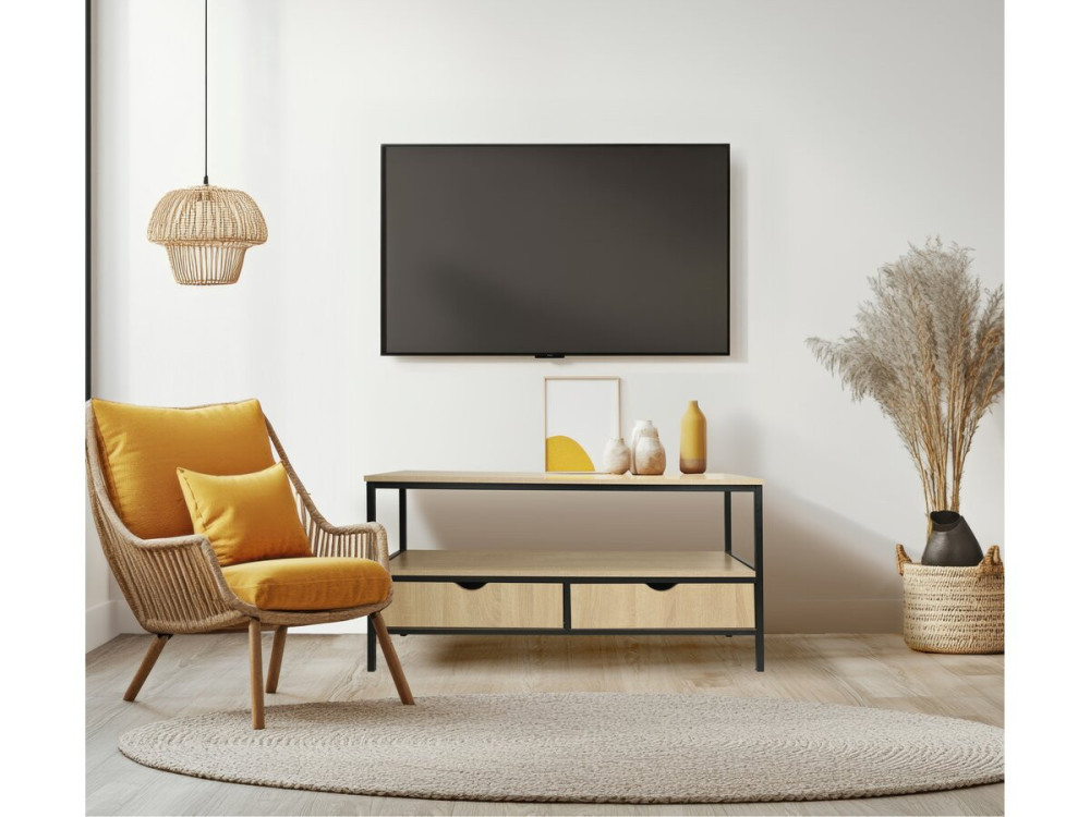 Mueble de TV estilo industrial con cajón "Detroit" - 113 x 40 x 55 cm - Beige