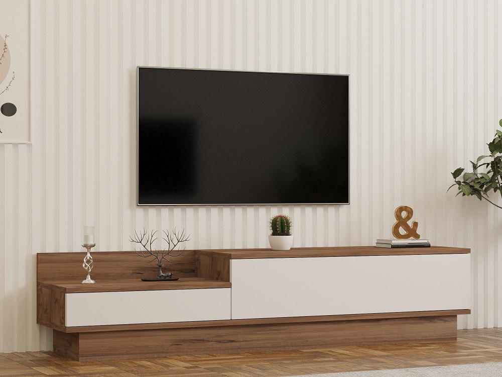 Soporte de TV de madera "Barko" - 160 x 35 x 35 cm - Pino AtlánticoBlanco