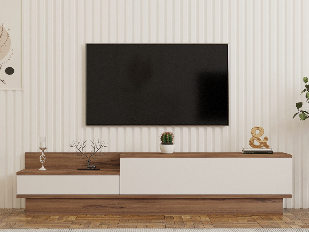 Soporte de TV de madera "Barko" - 160 x 35 x 35 cm - Pino AtlánticoBlanco