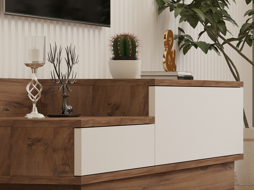 Soporte de TV de madera "Barko" - 160 x 35 x 35 cm - Pino AtlánticoBlanco