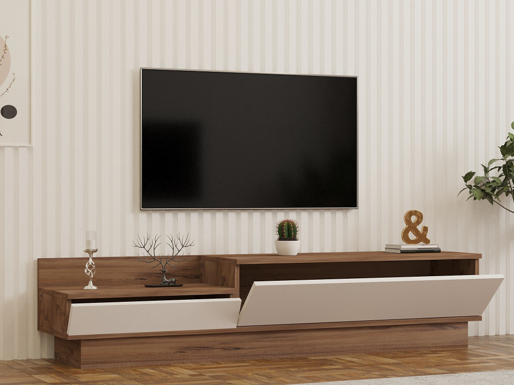 Soporte de TV de madera "Barko" - 160 x 35 x 35 cm - Pino AtlánticoBlanco