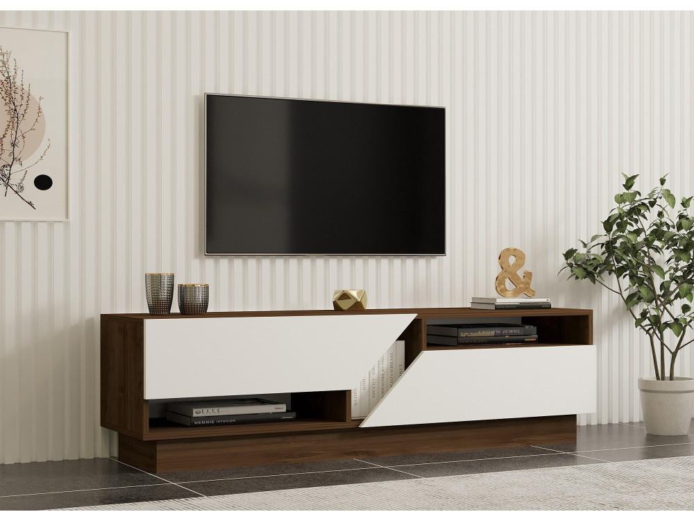 Soporte de TV de madera "Koza" - 160 x 40 x 45 cm - NogalBlanco