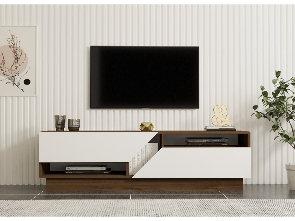 Soporte de TV de madera "Koza" - 160 x 40 x 45 cm - NogalBlanco