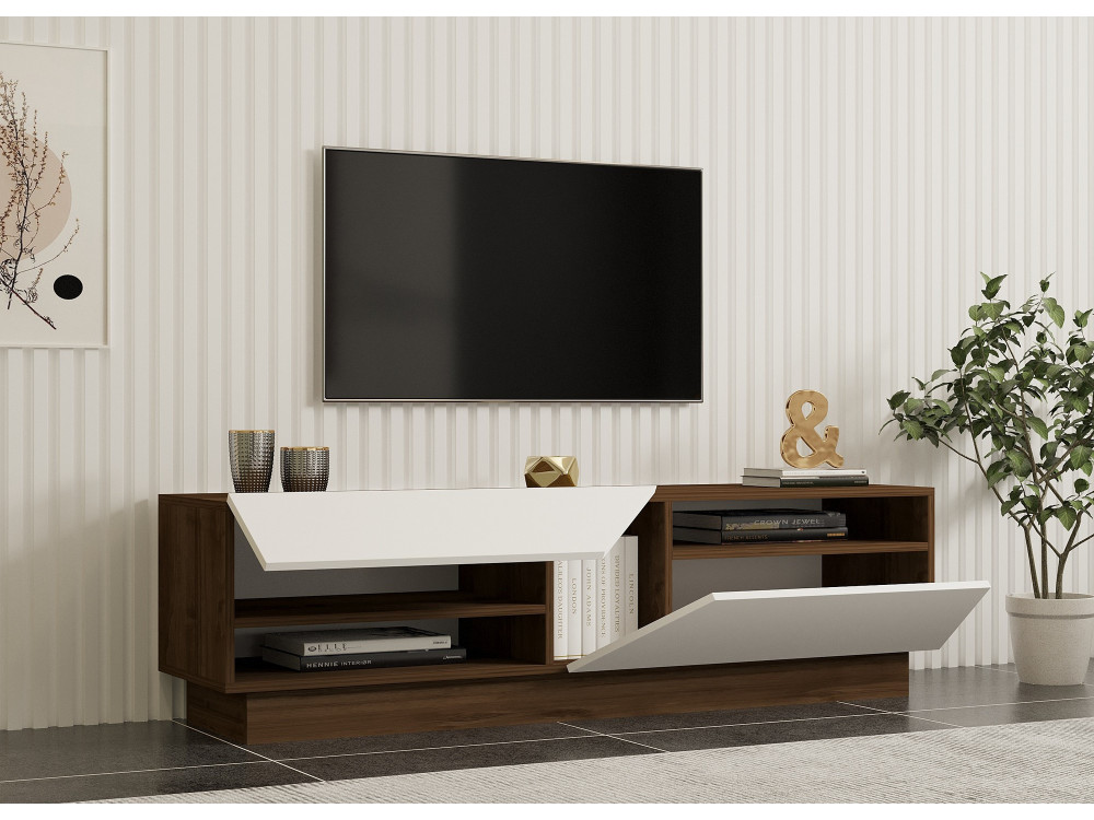 Soporte de TV de madera "Koza" - 160 x 40 x 45 cm - NogalBlanco