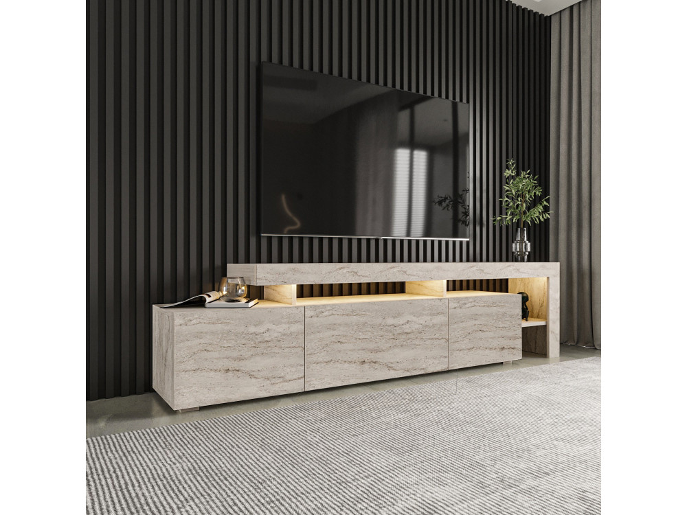 Soporte de TV de madera "Beliz" - 192 x 37 x 53 cm - Travertino