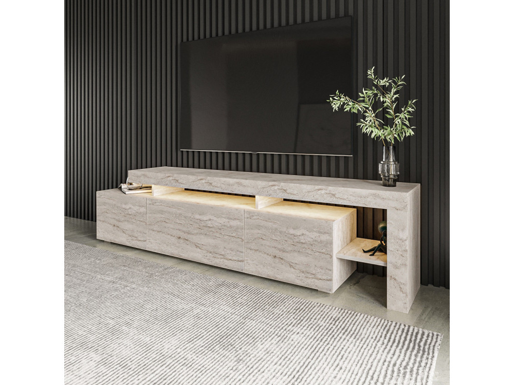 Soporte de TV de madera "Beliz" - 192 x 37 x 53 cm - Travertino