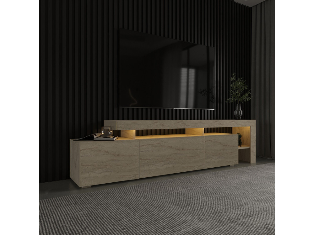 Soporte de TV de madera "Beliz" - 192 x 37 x 53 cm - Travertino