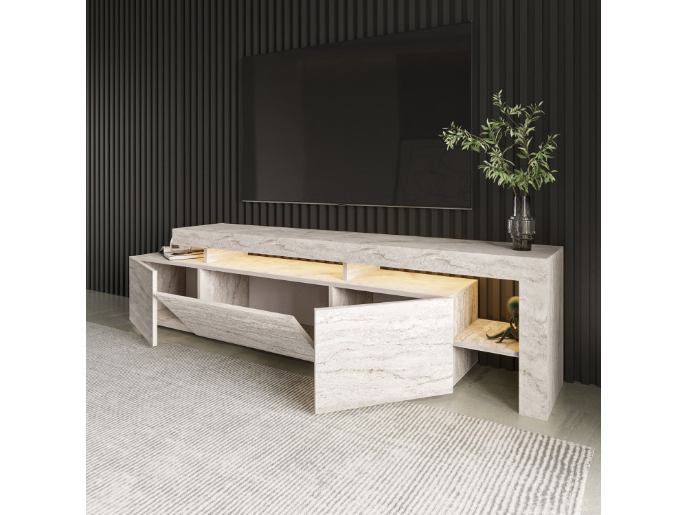 Soporte de TV de madera "Beliz" - 192 x 37 x 53 cm - Travertino