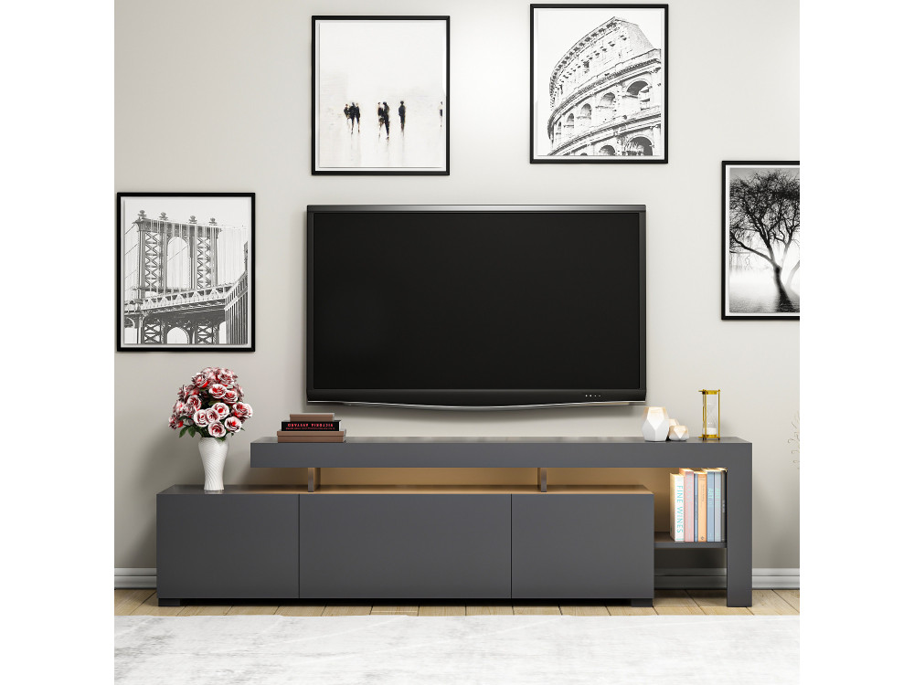 Soporte de TV de madera "Beliz" - 192 x 37 x 53 cm - Antracita