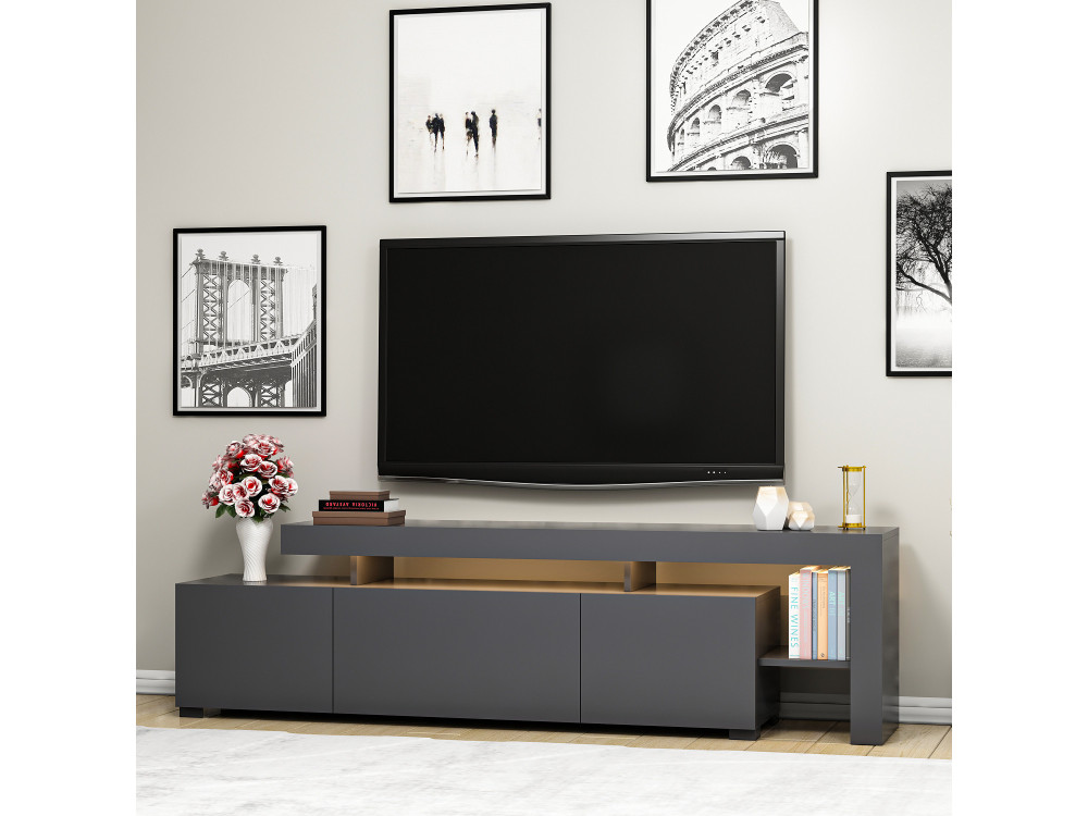 Soporte de TV de madera "Beliz" - 192 x 37 x 53 cm - Antracita