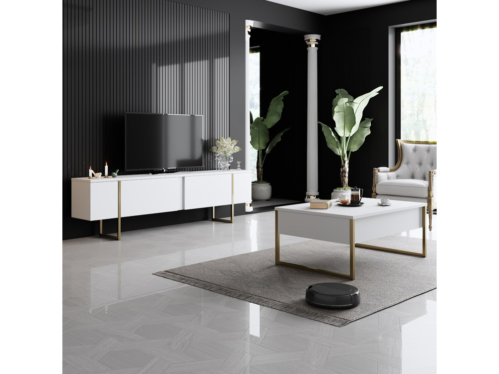 Soporte de TV de madera "Luxe" - 180 x 30 x 50 cm - Oro blanco