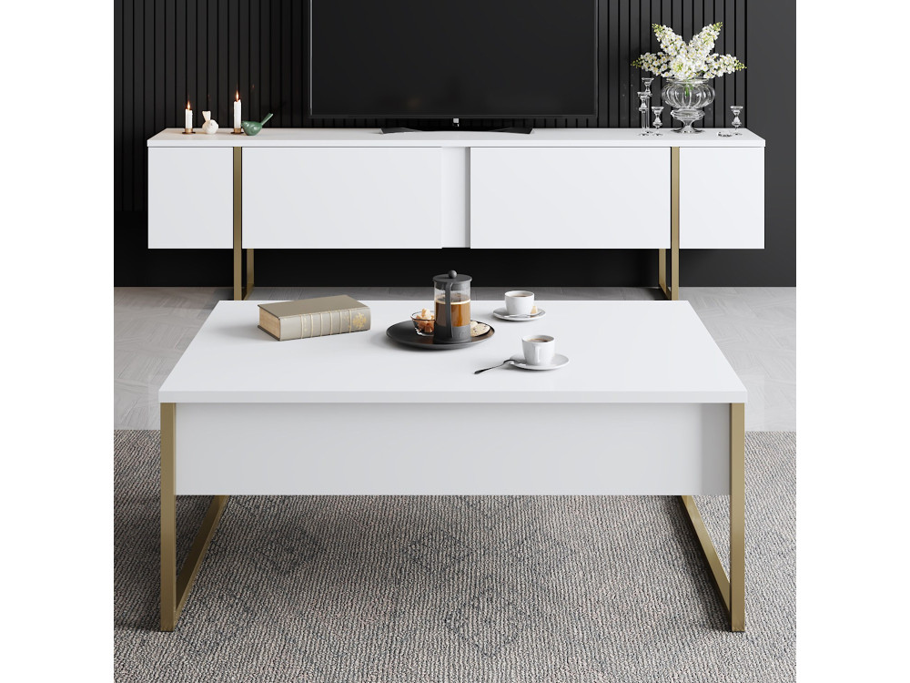 Soporte de TV de madera "Luxe" - 180 x 30 x 50 cm - Oro blanco