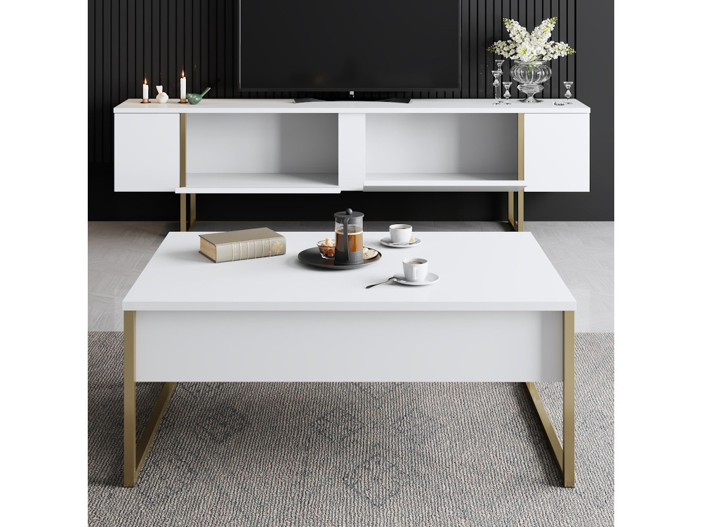 Soporte de TV de madera "Luxe" - 180 x 30 x 50 cm - Oro blanco