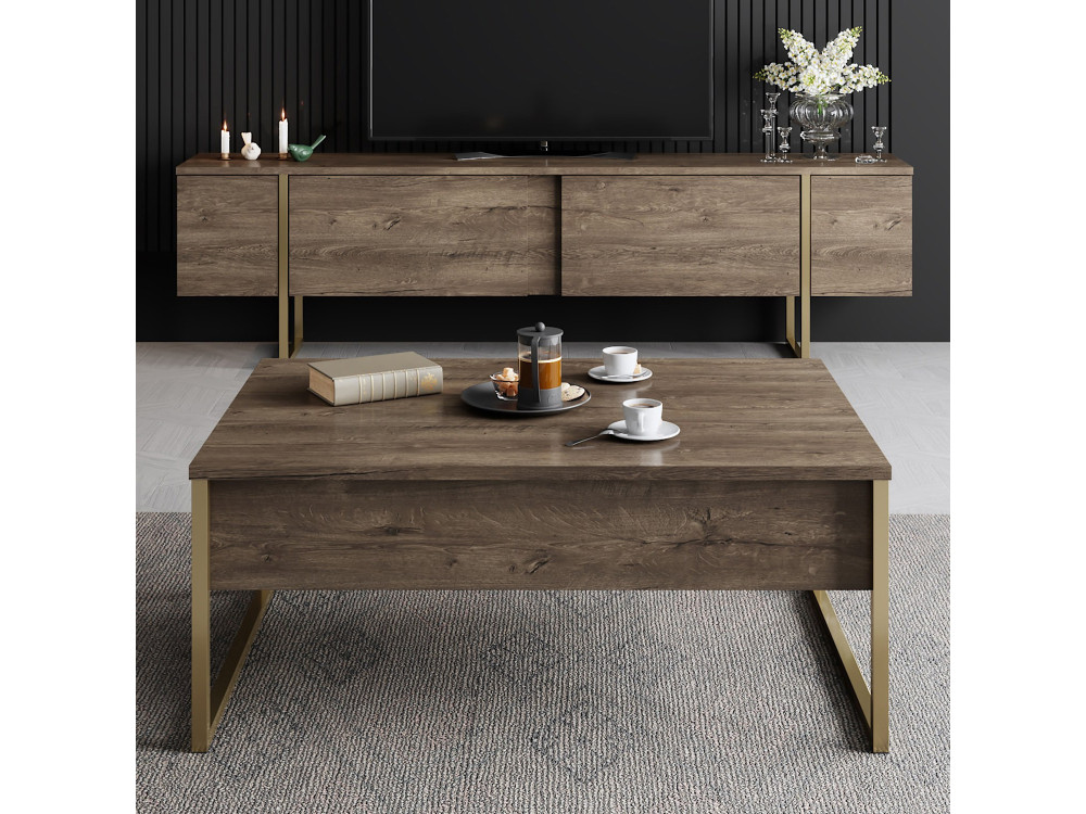Soporte de TV de madera "Luxe" - 180 x 30 x 50 cm - NogalOro