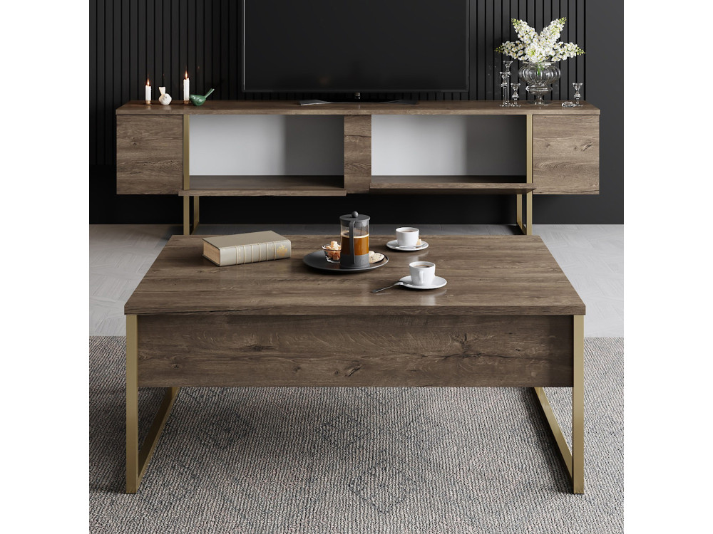 Soporte de TV de madera "Luxe" - 180 x 30 x 50 cm - NogalOro
