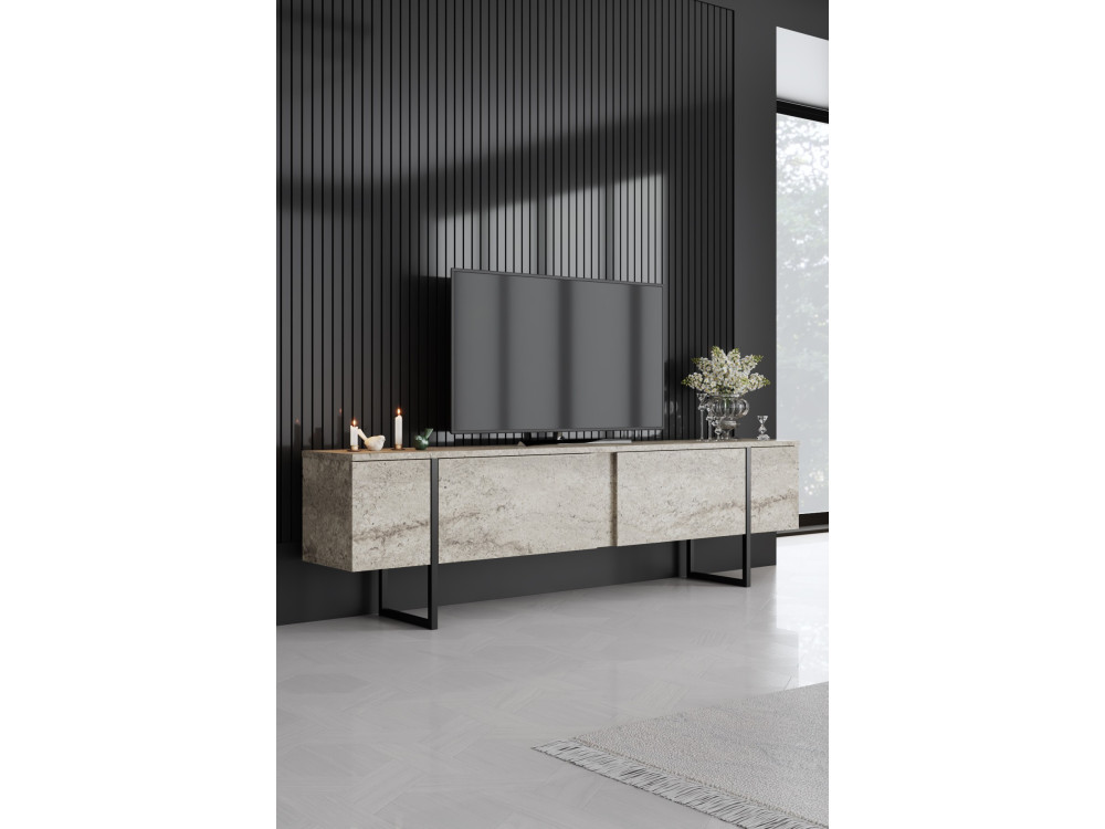 Soporte de TV de madera "Luxe" - 180 x 30 x 50 cm - TravertinoNegro