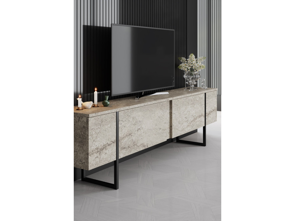 Soporte de TV de madera "Luxe" - 180 x 30 x 50 cm - TravertinoNegro