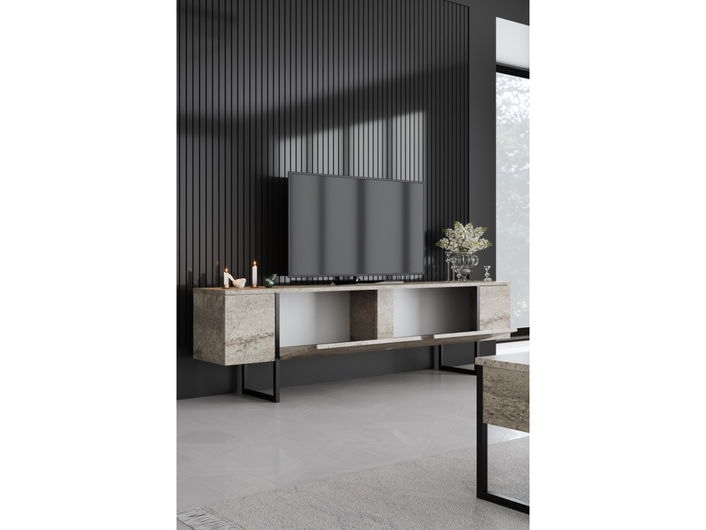 Soporte de TV de madera "Luxe" - 180 x 30 x 50 cm - TravertinoNegro