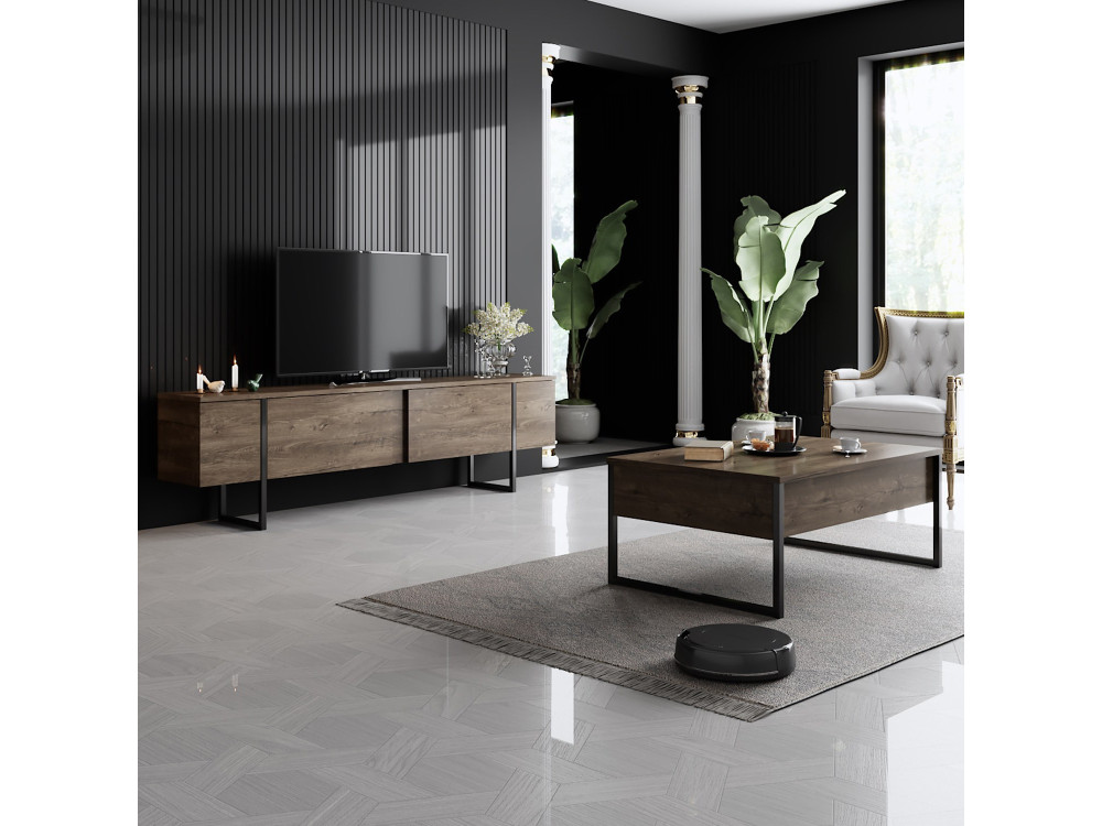 Soporte de TV de madera "Luxe" - 180 x 30 x 50 cm - NogalNegro