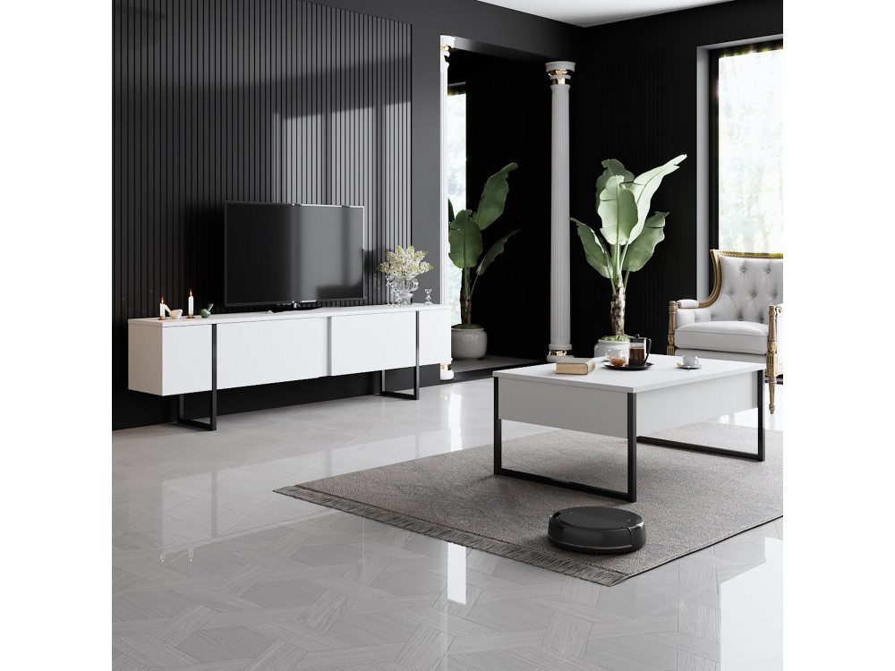 Soporte de TV de madera "Luxe" - 180 x 30 x 50 cm - Blanco