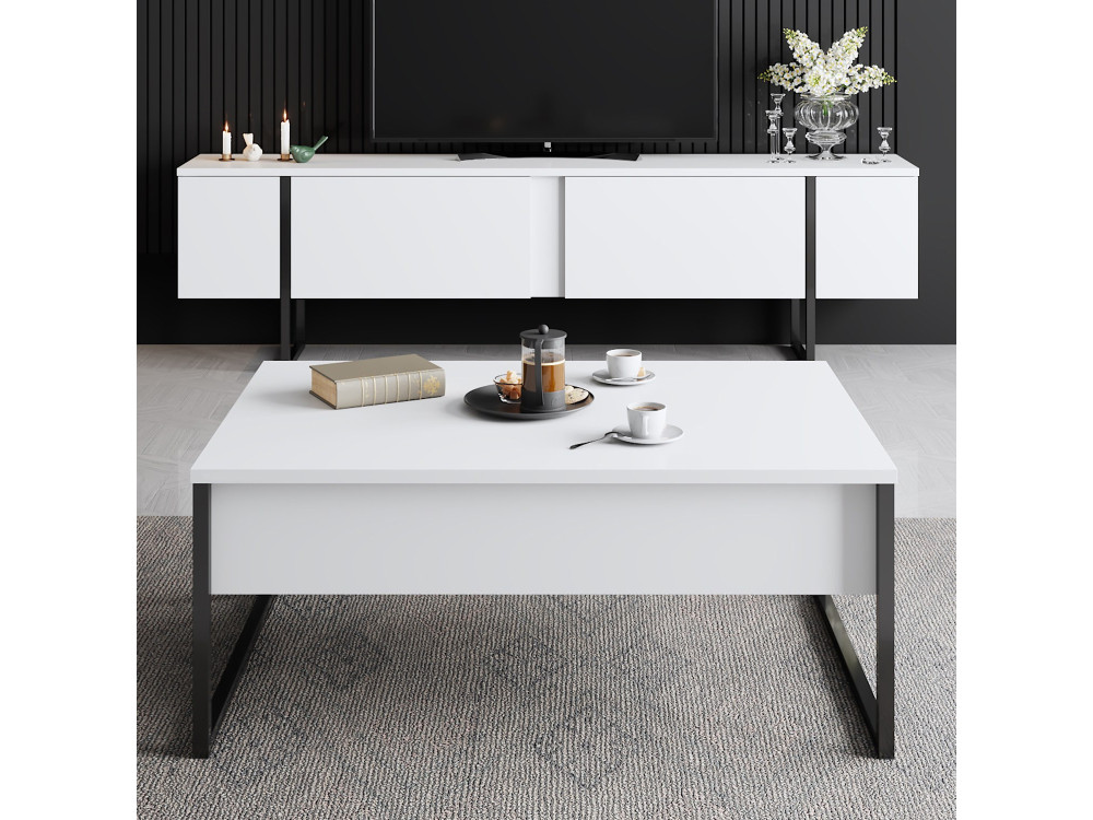 Soporte de TV de madera "Luxe" - 180 x 30 x 50 cm - Blanco